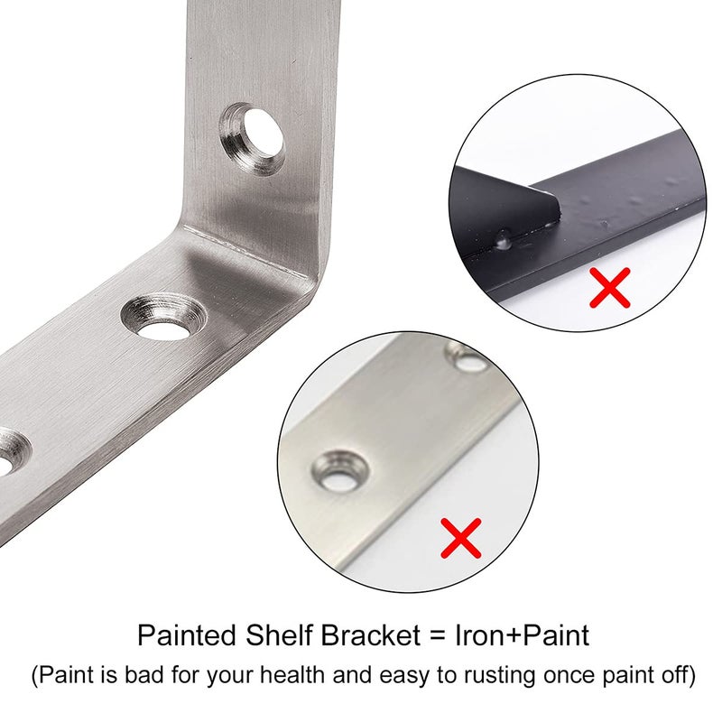 YUMORE L Bracket, 5" x 3" Max Load: 35lb/15KG Heavy Duty Stainless Steel Solid Shelf Support Corner Brace Joint Right Angle Bracket, Pack of 4 - Image 2